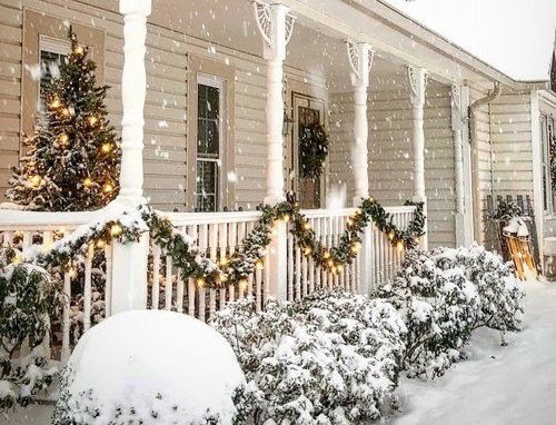 snowy front porch holidays